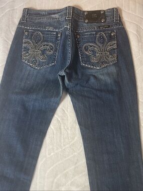 Miss Me Blue Distressed Denim Jeans with Decorative Patch